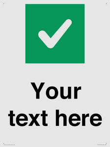 Custom plain background, green square with tick sign